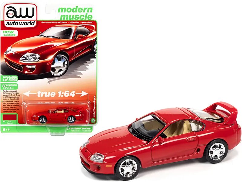 1994 Toyota Supra Super Red “Modern Muscle” Limited Edition to 13904 pieces Worldwide 1/64 Diecast Model Car by Auto World