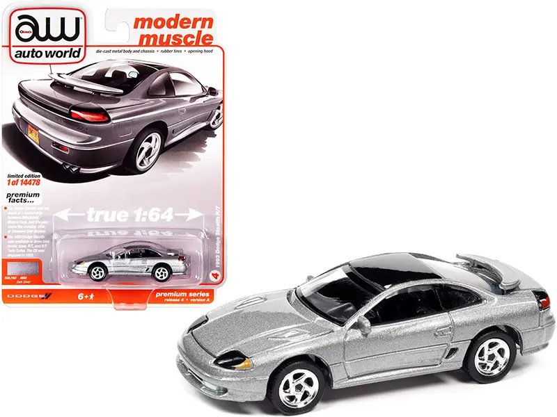 1993 Dodge Stealth R/T Silver Metallic with Black Top “Modern Muscle” Limited Edition to 14478 pieces Worldwide 1/64 Diecast Model Car by Auto World
