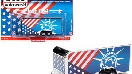 1/64 Diecast 4-Wheel Enclosed Car Trailer with Patriotic Graphics by Auto World