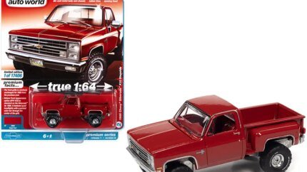 1986 Chevrolet Silverado K10 Stepside Bright Red 1/64 Diecast Muscle Truck by Auto World – Limited Edition