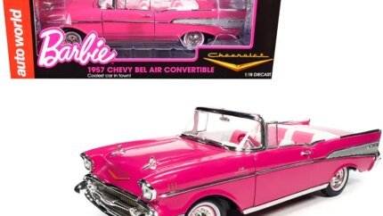 1957 Chevrolet Bel Air Convertible Pink Barbie Diecast Model 1/18 by Auto World