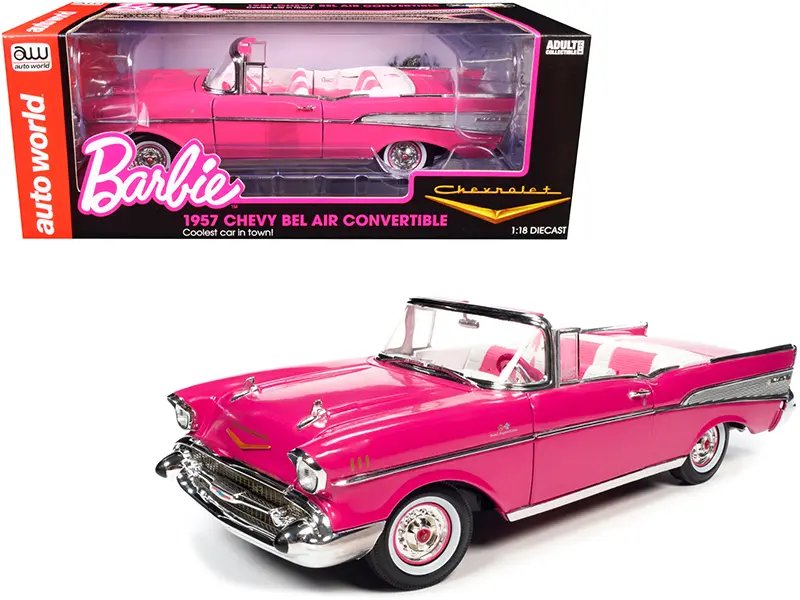 1957 Chevrolet Bel Air Convertible Pink Barbie Diecast Model 1/18 by Auto World
