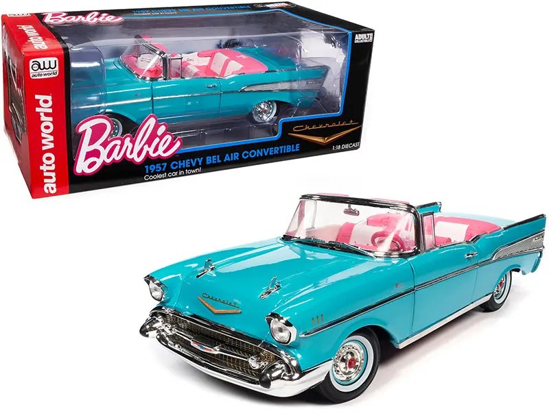 1957 Chevrolet Bel Air Convertible Aqua Blue Barbie Diecast Model 1/18 by Auto World