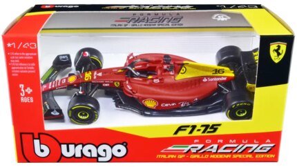 Ferrari F1-75 #16 Charles Leclerc Giallo Modena 2nd Place Italian GP 2022 1/43 Diecast by Bburago