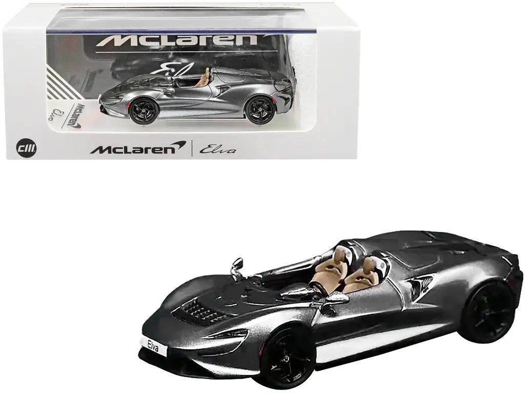 McLaren Elva Convertible Dark Gray Metallic 1/64 Diecast Model Car with Extra Wheels by CM Models