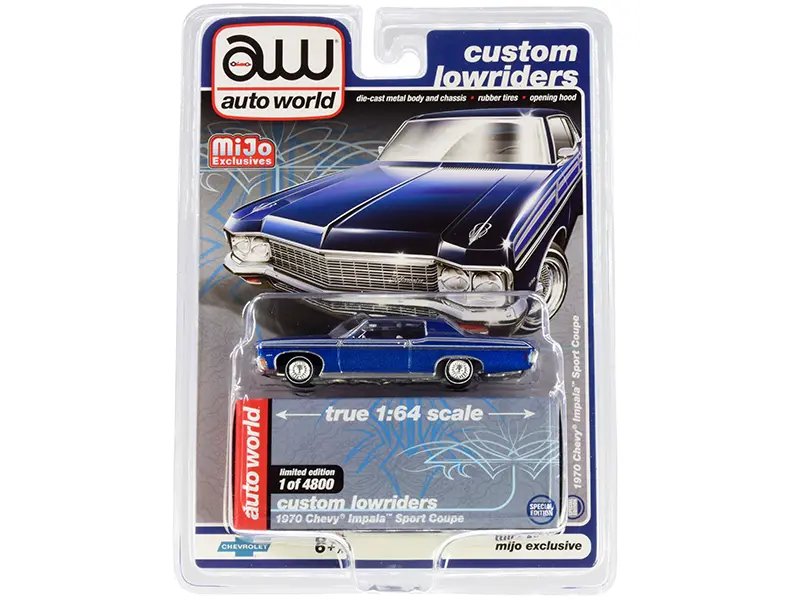 Limited Edition 1970 Chevrolet Impala Sport Coupe Blue Metallic 1/64 Diecast Model by Auto World