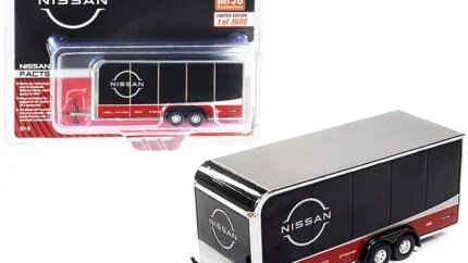 4-Wheel Enclosed Car Trailer "Nissan" Black 1/64 Diecast Model by Auto World
