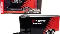 Four Wheel Enclosed Car Trailer "Yokohama Motorsports" Black and Red for 1/18 Scale Model Cars by Auto World