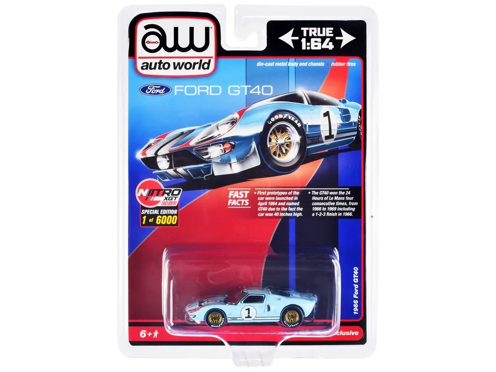 Diecast Model Cars wholesale toys dropshipper drop shipping 1966 Ford GT40 RHD Right Hand Drive #1 Light Blue Stripes Limited Edition 6000 pieces Worldwide 1/64 Auto World CP7921 drop shipping wholesale drop ship drop shipper dropship dropshipping to Limited Edition 1966 Ford GT40 RHD 1/64 Diecast Model - Light Blue with Stripes by Auto World