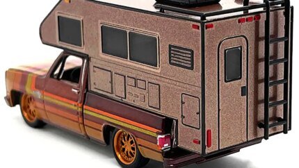 Limited Edition 1983 Chevrolet Silverado Pickup with Camper 1/64 Diecast by Auto World