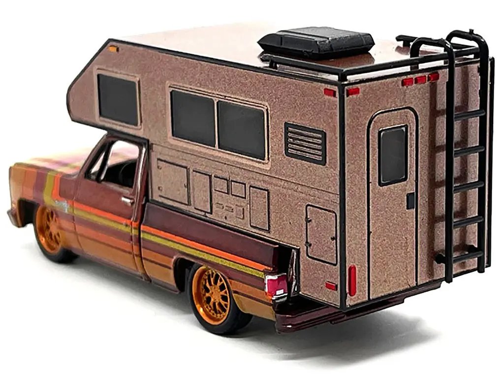 Limited Edition 1983 Chevrolet Silverado Pickup with Camper 1/64 Diecast by Auto World