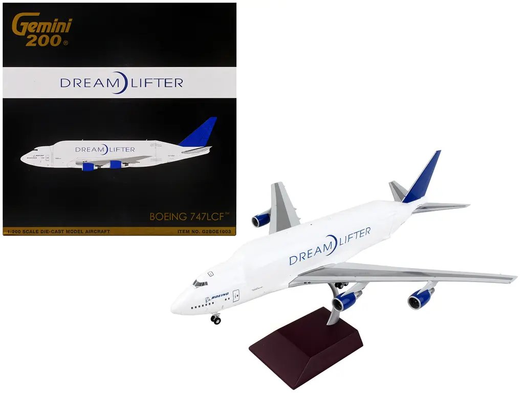 GeminiJets Boeing 747LCF Dreamlifter 1/200 Diecast Model - White & Blue Tail 4 GeminiJets Boeing 747LCF Dreamlifter 1/200 Diecast Model - White & Blue Tail - Image 4