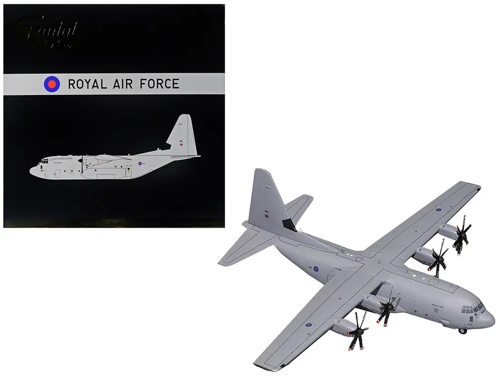 GeminiJets 1/200 Diecast Lockheed C-130J Super Hercules RAF Gray Model Airplane