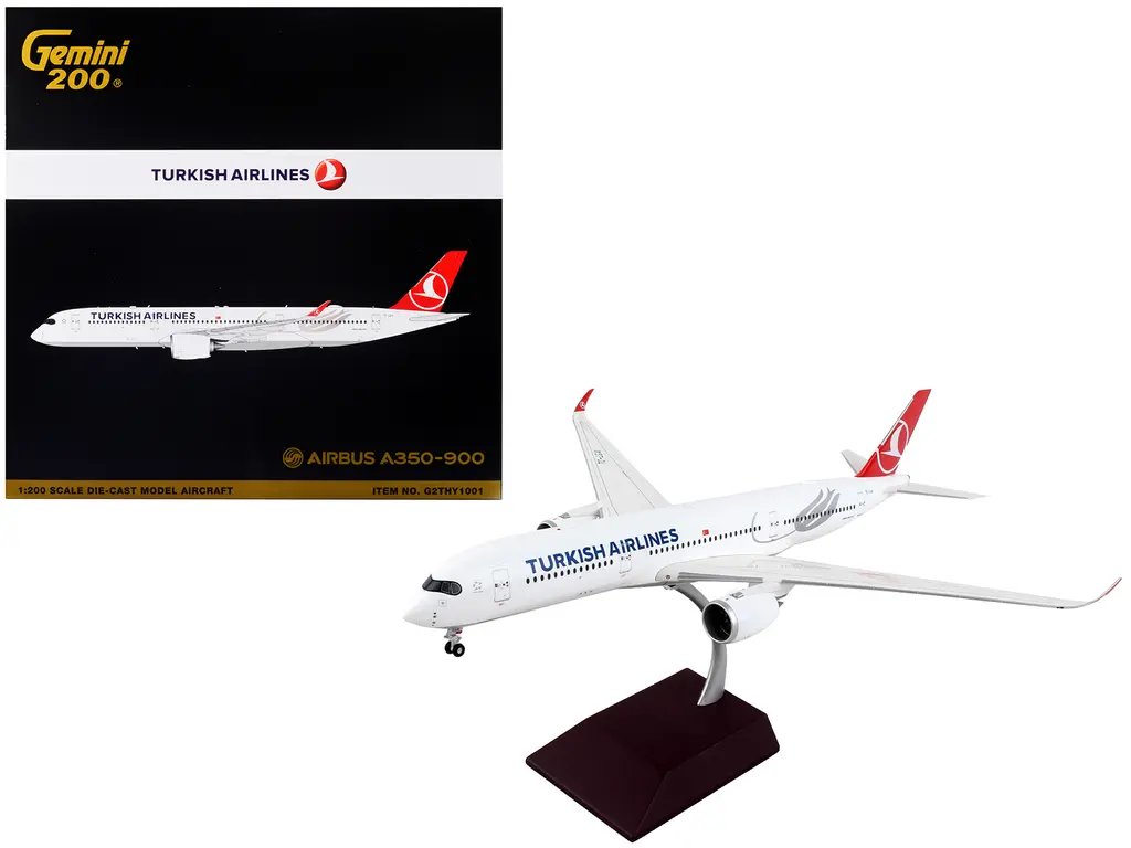 GeminiJets 1/200 Diecast Model: Turkish Airlines Airbus A350-900 - White with Red Tail 2 GeminiJets 1/200 Diecast Model: Turkish Airlines Airbus A350-900 - White with Red Tail - Image 2
