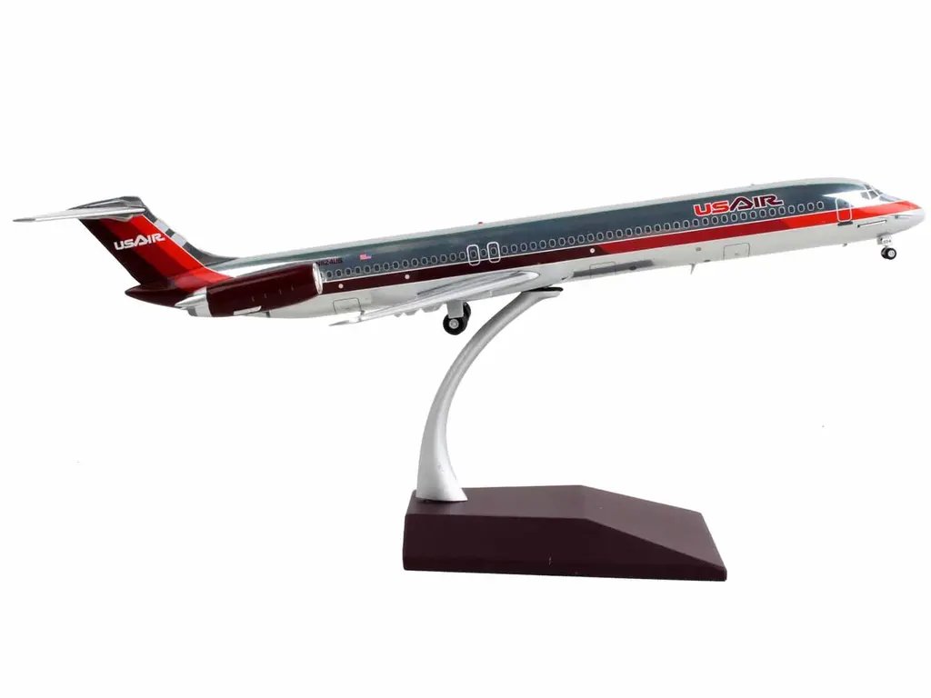 GeminiJets 1/200 Diecast McDonnell Douglas MD-82 USAir Model Airplane – Silver with Red Stripes
