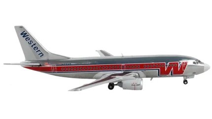 GeminiJets 1/400 Diecast Boeing 737-300 Western Airlines Silver with Red Stripes Model