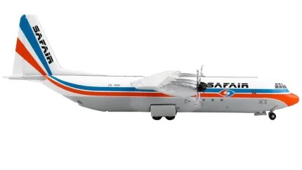 GeminiJets 1/400 Diecast Lockheed L-100-30 Safair Model - White with Blue & Orange Stripes