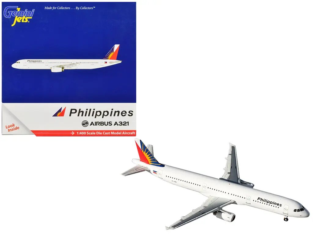 Diecast Model Cars wholesale toys dropshipper drop shipping Airbus A321 Commercial Aircraft Philippine Airlines White with Tail Graphics 1/400 Airplane GeminiJets GJ1343 drop shipping wholesale drop ship drop shipper dropship dropshipping toys dropsh GeminiJets 1/400 Diecast Model: Philippine Airlines Airbus A321 with Tail Graphics