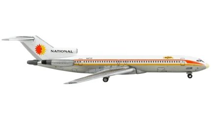 GeminiJets 1/400 Diecast Boeing 727-200 National Airlines Model - White with Yellow & Orange Stripes