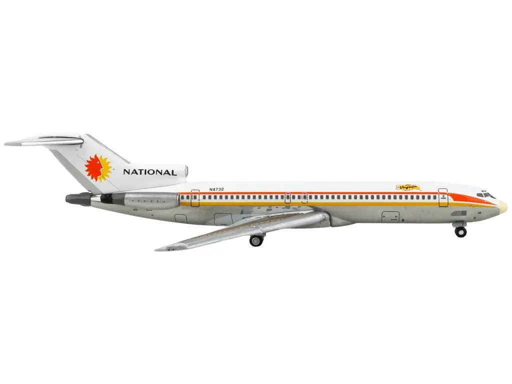GeminiJets 1/400 Diecast Boeing 727-200 National Airlines Model – White with Yellow & Orange Stripes