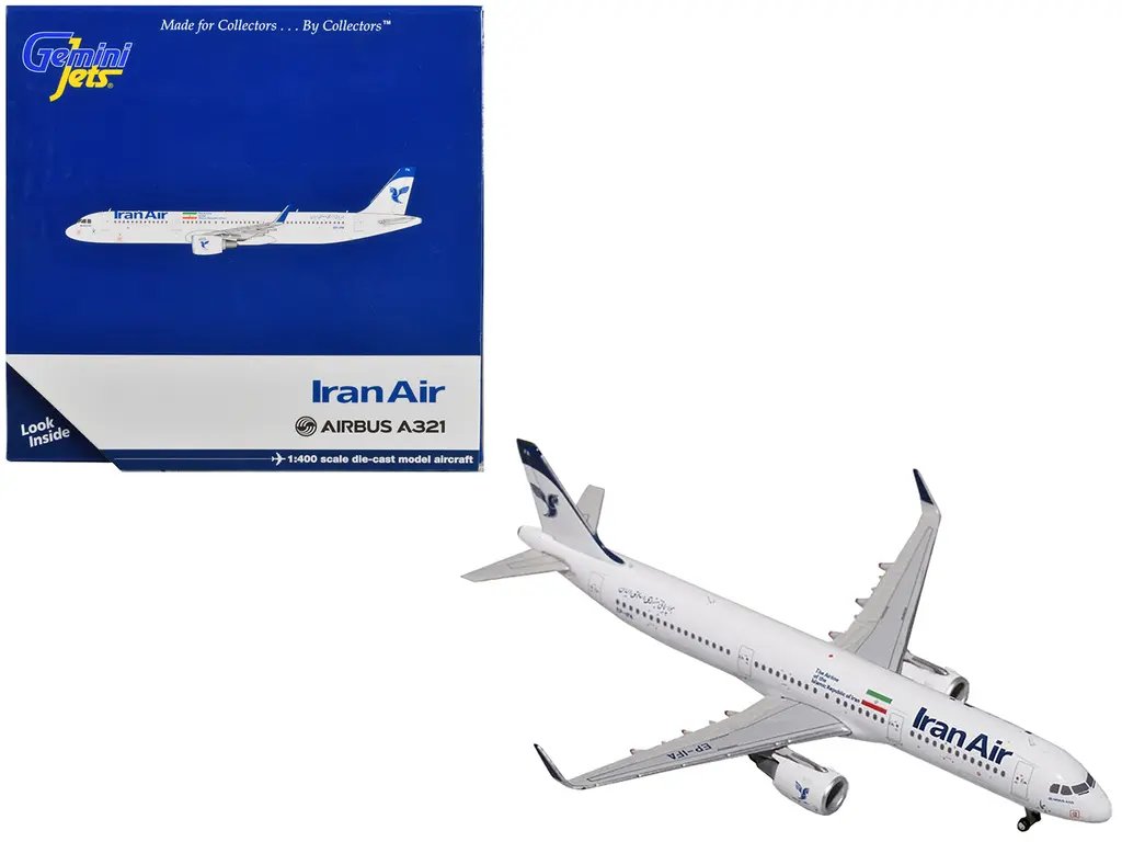 GeminiJets 1/400 Diecast Model: Airbus A321 Iran Air White Commercial Aircraft
