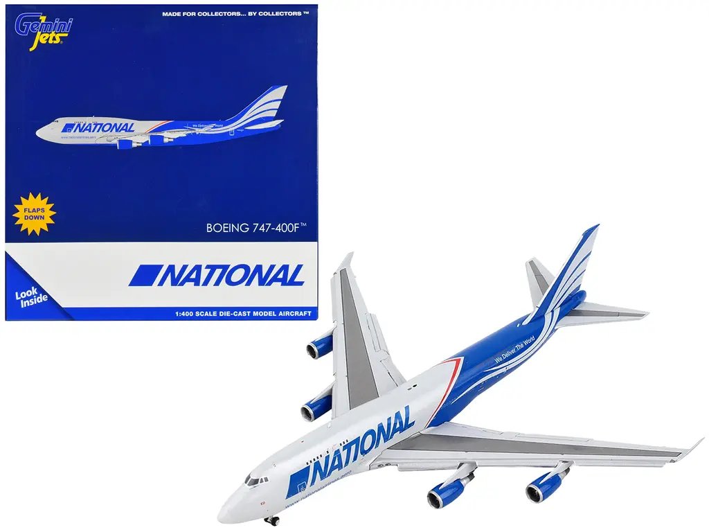 GeminiJets 1/400 Diecast Boeing 747-400F 'National Airlines' Model - Flaps Down, Gray & Blue 3 GeminiJets 1/400 Diecast Boeing 747-400F 'National Airlines' Model - Flaps Down, Gray & Blue - Image 3