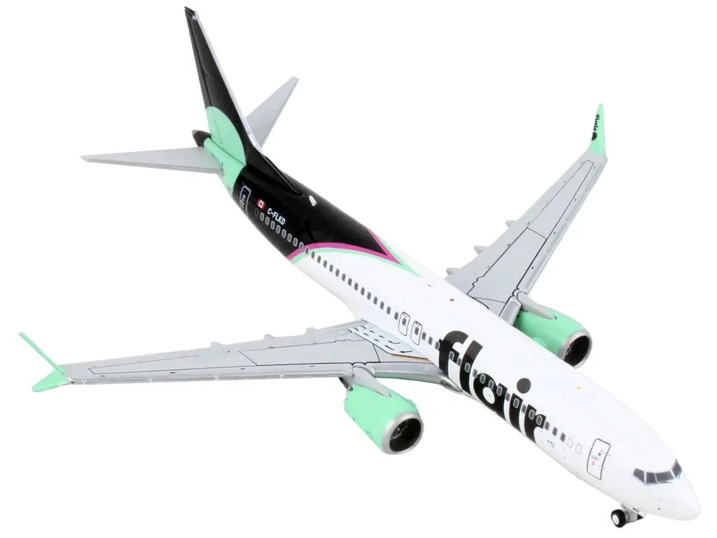 GeminiJets 1/400 Diecast Boeing 737 MAX 8 Flair Airlines Model – White, Black & Light Green