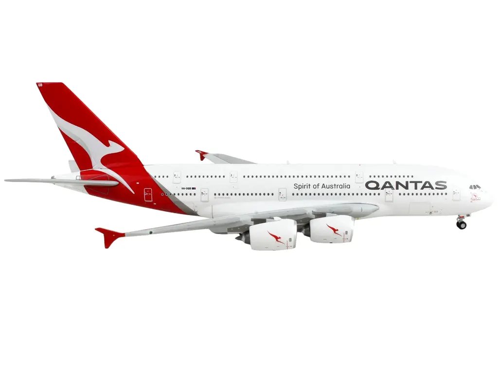 GeminiJets 1/400 Qantas Airways Airbus A380 Diecast Model – White, Gray & Red Tail