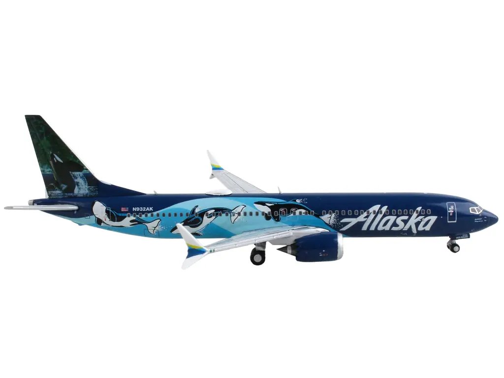 GeminiJets 1/400 Alaska Airlines Boeing 737 MAX 9 Diecast Model with Orca Graphics