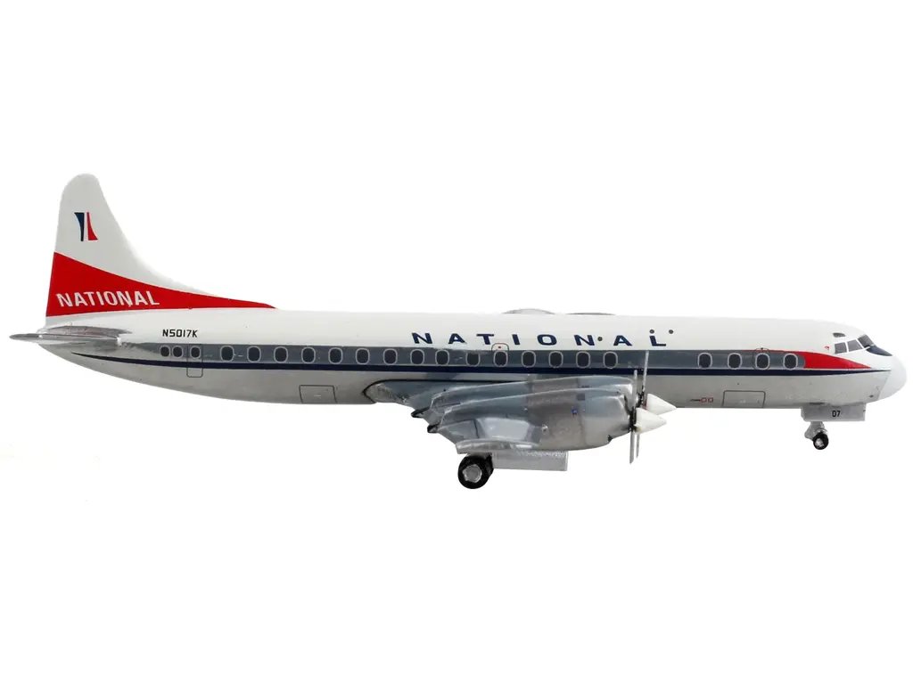 GeminiJets 1/400 Diecast Lockheed L-188 Electra ‘National Airlines’ Model – White with Red Tail