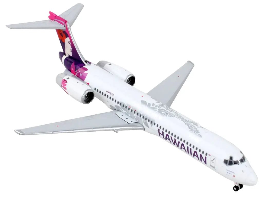 Hawaiian Airlines Boeing 717 Diecast Model 1/400 by GeminiJets – White with Pink & Purple Tail