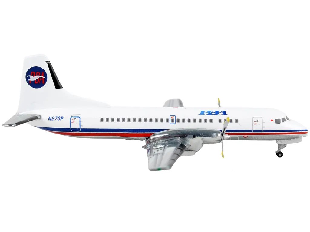 GeminiJets 1/400 Diecast NAMC YS-11A PBA Model Airplane – White with Red & Blue Stripes