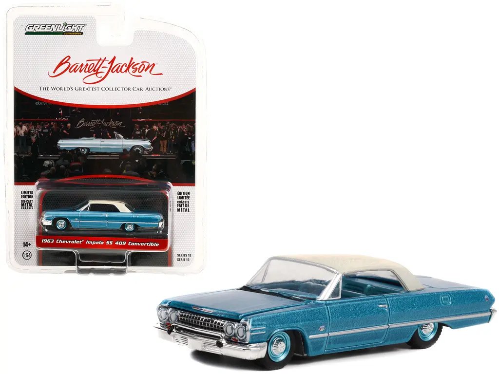 1963 Chevrolet Impala SS 409 Convertible Diecast Model Car – Azure Aqua Blue, 1/64 by Greenlight