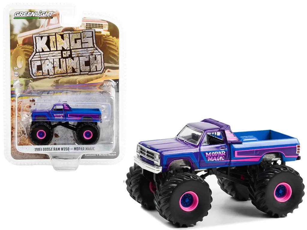 Diecast Model Cars wholesale toys dropshipper drop shipping 1983 Dodge Ram W350 Monster Truck Purple and Blue Mopar Magic Kings of Crunch Series 12 1/64 Greenlight 49120A drop shipping wholesale drop ship drop shipper dropship dropshipping toys drops 1983 Dodge Ram W350 Monster Truck Diecast - Mopar Magic Kings of Crunch Series 12 by Greenlight