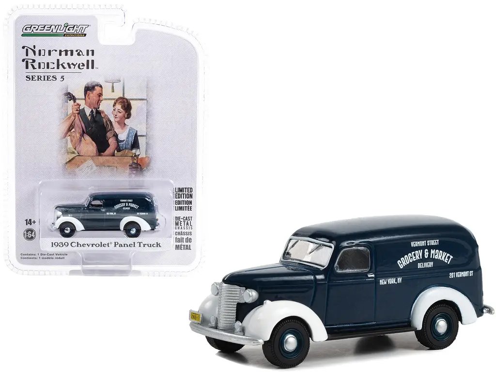 Vintage 1939 Chevrolet Panel Truck in Dark Blue & White – Classic Grocery Hauler