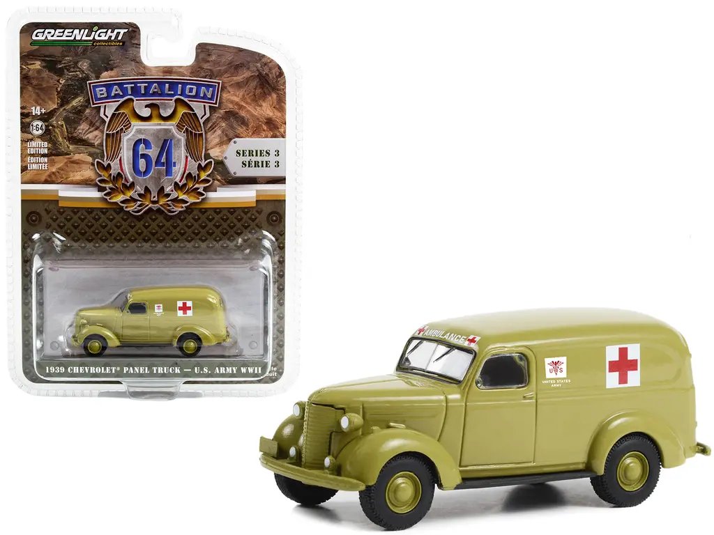 1939 Chevrolet Panel Truck Ambulance Diecast Model – WWII U.S. Army Greenlight 1/64