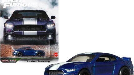 Custom Mustang Blue Metallic with White Stripes "Fast & Furious" Series Diecast Model Car by Hot Wheels