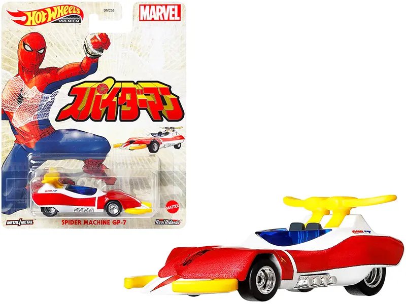 Spider Machine GP-7 White Metallic and Red Metallic “Marvel” Diecast Model Car by Hot Wheels