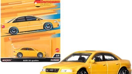 Hot Wheels Audi S4 Quattro Diecast Model Car - Yellow Deutschland Design with Sunroof