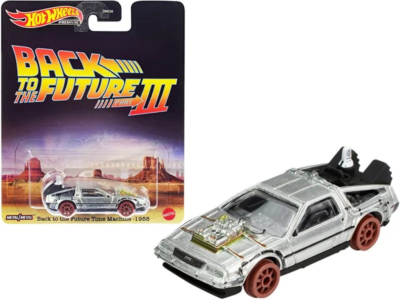 Hot Wheels Back to the Future Part III Time Machine Diecast Model Car – Brushed Metal Railroad Edition