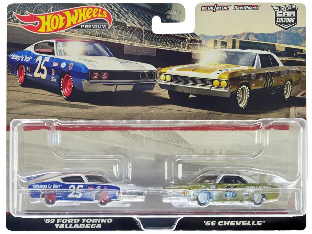 Hot Wheels Car Culture Set: 1969 Ford Torino Talladega & 1966 Chevrolet Chevelle Diecast Models