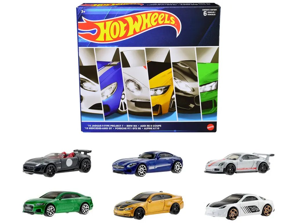 Hot Wheels European Theme Diecast Model Cars Set – 6 Piece Collection