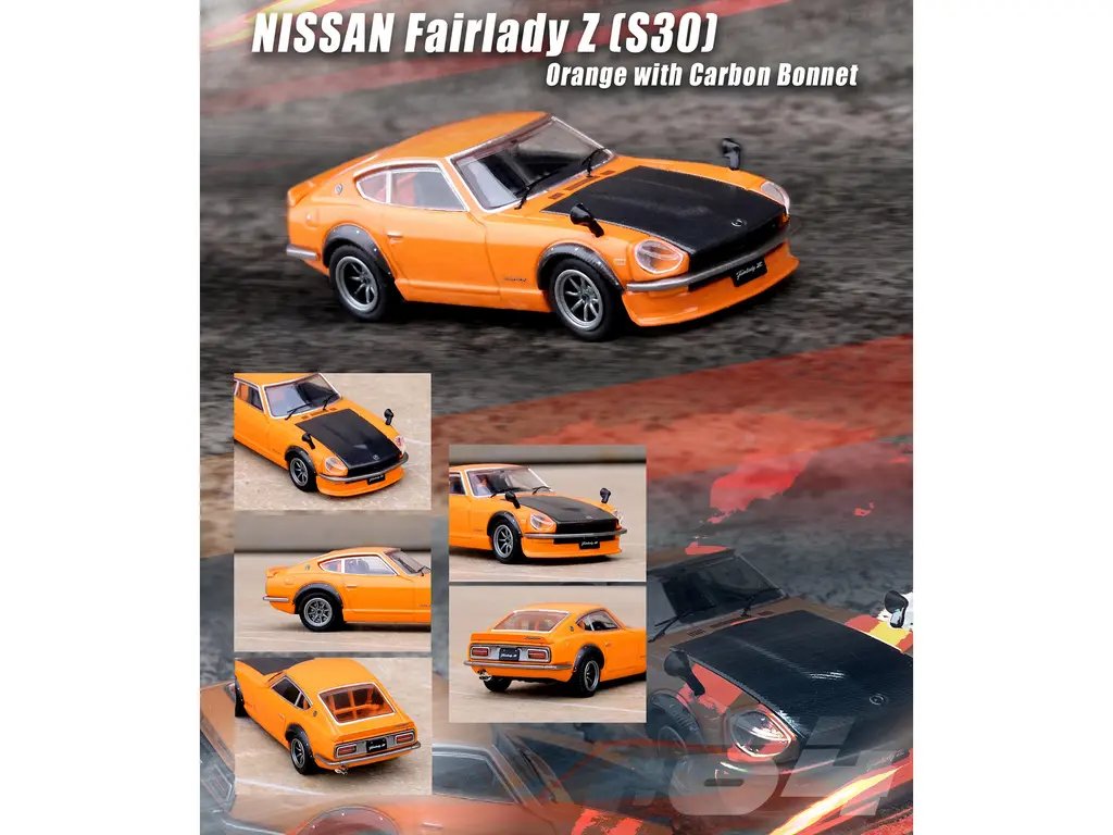 Buy Nissan Fairlady Z S30 RHD Orange with Carbon Hood 1/64 Diecast by Inno Models