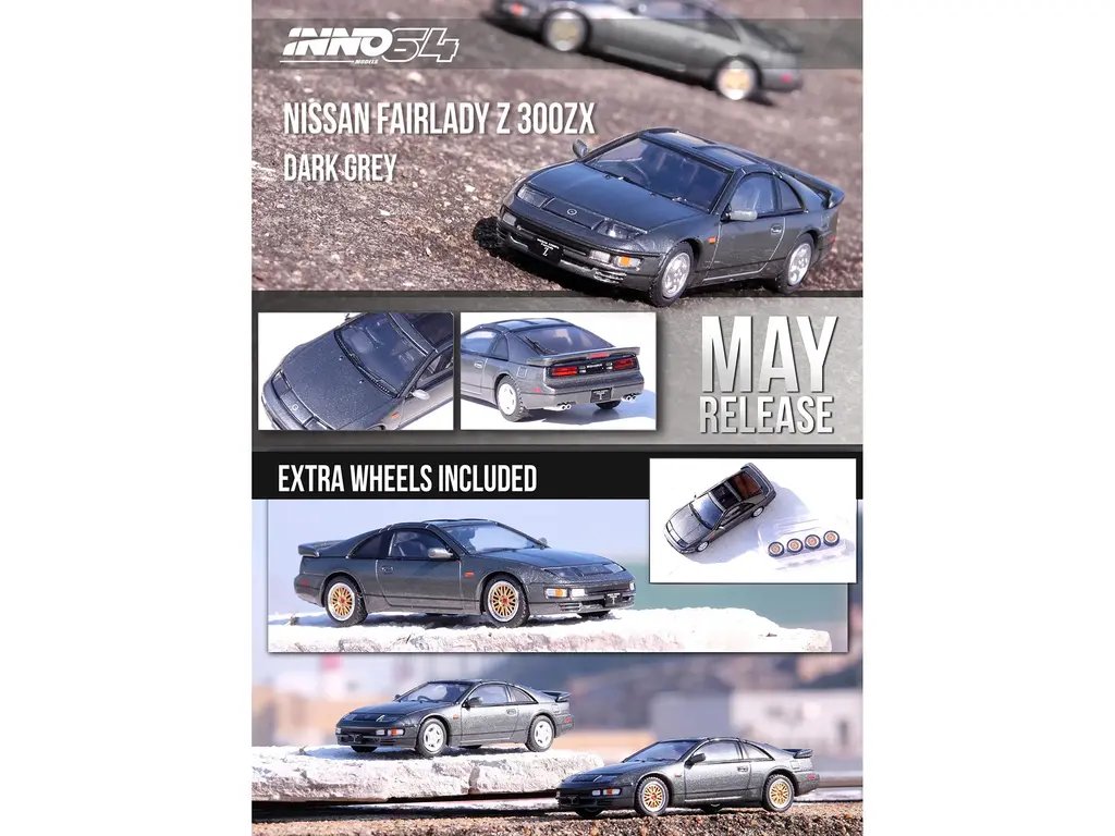 Buy Nissan Fairlady Z (Z32) RHD Oxford Gray 1/64 Diecast Model with Extra Wheels by Inno Models