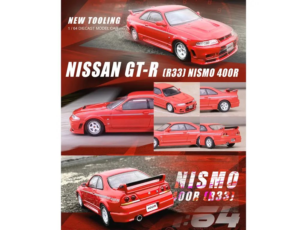 Exclusive 1/64 Nissan Skyline GT-R R33 Nismo 400R Diecast Model - Super Clear Red II with Silver Stripes by Inno Models 2 Exclusive 1/64 Nissan Skyline GT-R R33 Nismo 400R Diecast Model - Super Clear Red II with Silver Stripes by Inno Models - Image 2