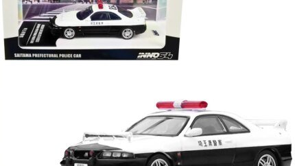 Buy Nissan Skyline GT-R R33 Saitama Police 1/64 Diecast by Inno Models - RHD Black & White