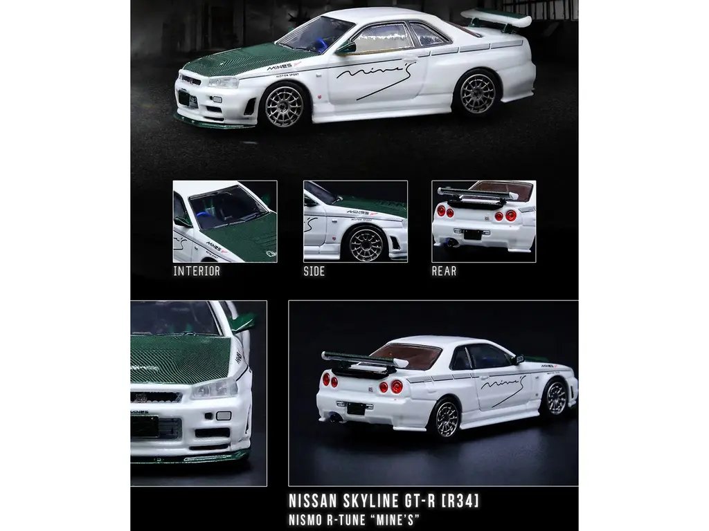 Buy Nissan Skyline GT-R R34 Nismo R-Tune 1/64 Diecast Model – White & Green by Inno Models