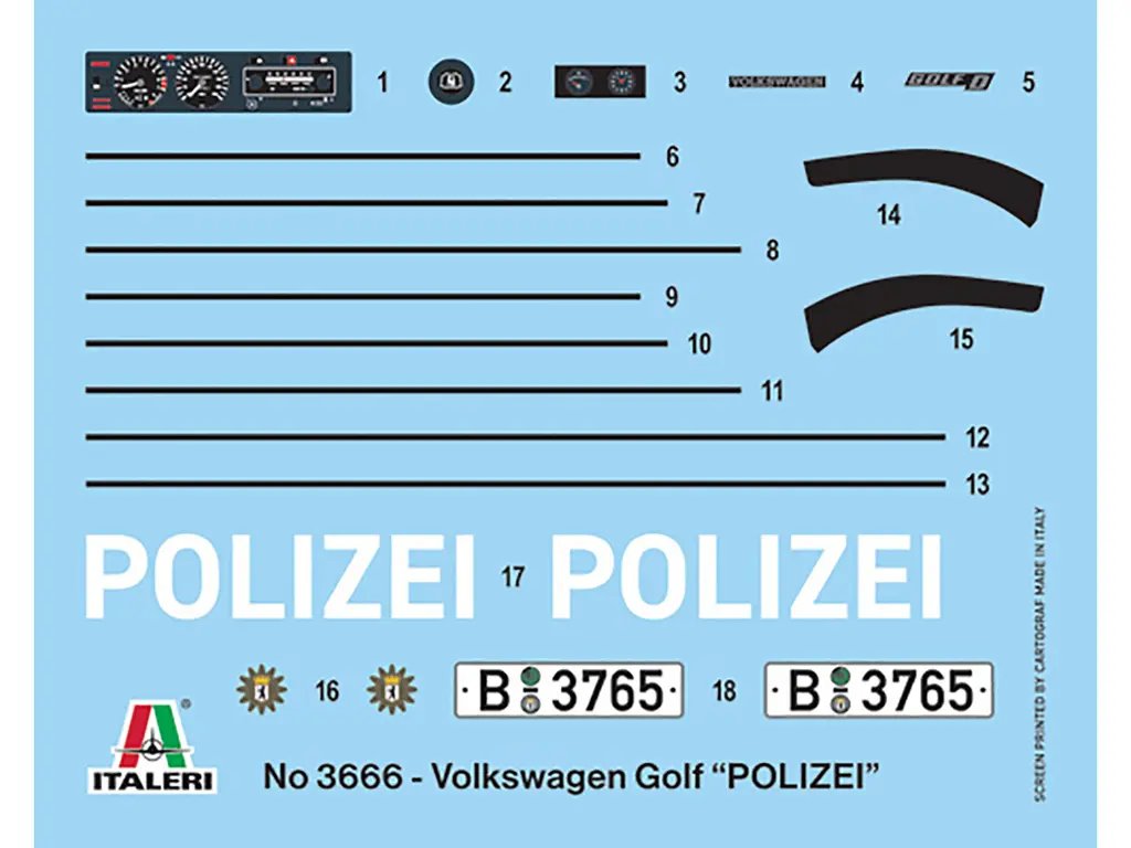 Build Your Own 1978 Volkswagen Golf Berlin Polizei 1/24 Scale Model Kit by Italeri
