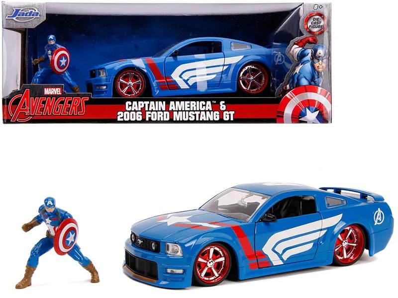 2006 Ford Mustang GT with Captain America Diecast – Marvel Avengers 1/24 Model by Jada