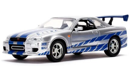 Brian’s Nissan Skyline GT-R BNR34 Silver & Blue Metallic Set - Fast & Furious Collectible Cars